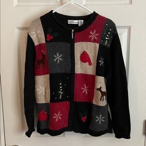 Adorable Vintage Croft & Barrow Black and Red Holiday Cardigan